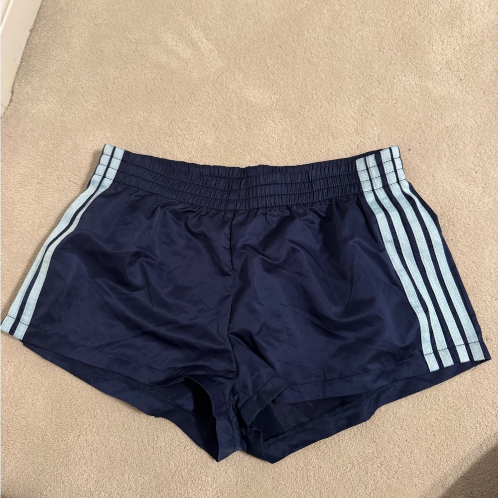 Edikted Dark Blue Athletic Shorts with Sky Blue Stripes